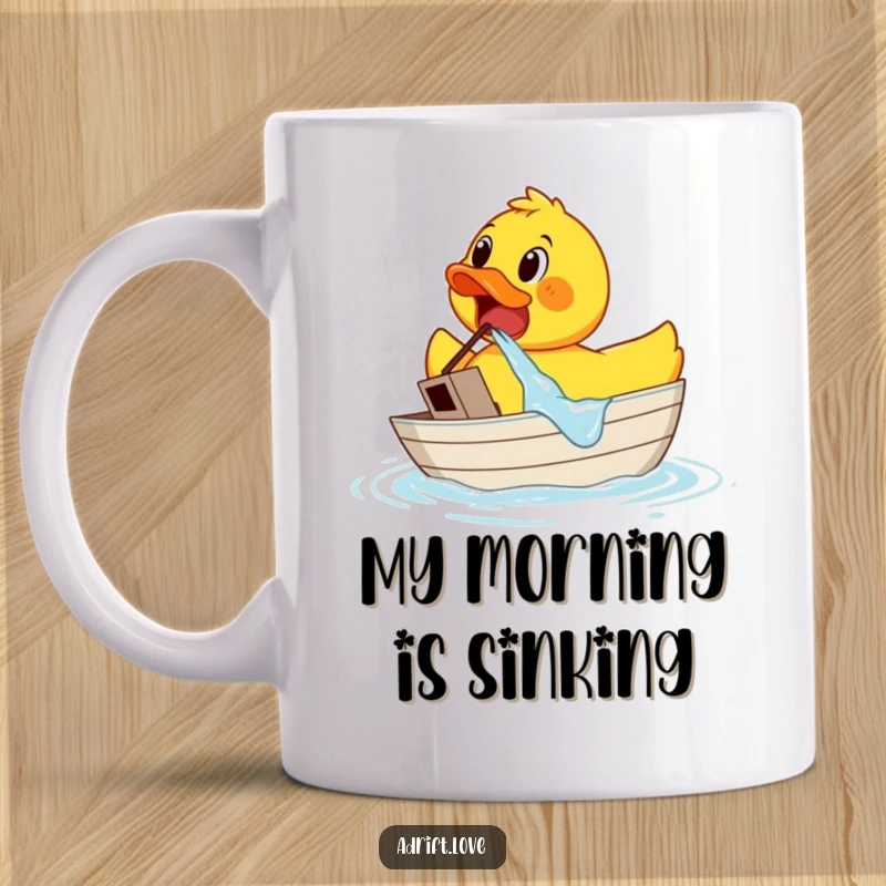 Funny rubber duck bailing water from a sinking boat, expressing comical panic on a tiny vessel.