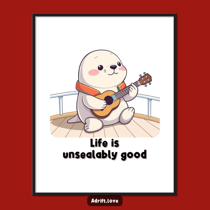 Funny Free Printable Wall Art: Ukulele Seal - Whimsical Nautical Downloadable Decor