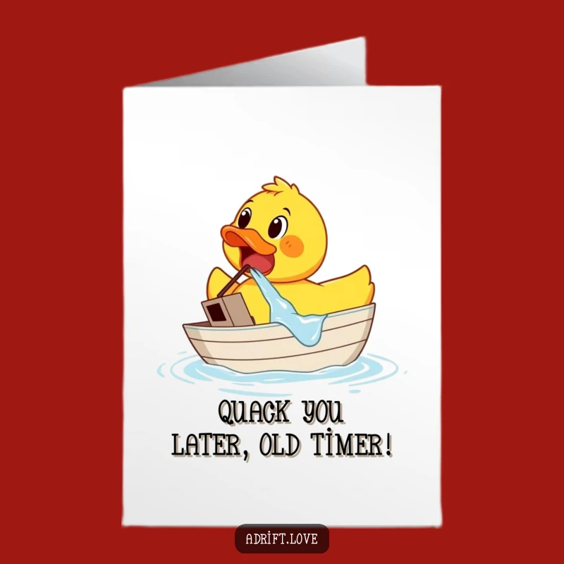 Funny Free Printable Birthday Card: Surprised Duck Bailing Water Boat - Downloadable Gift